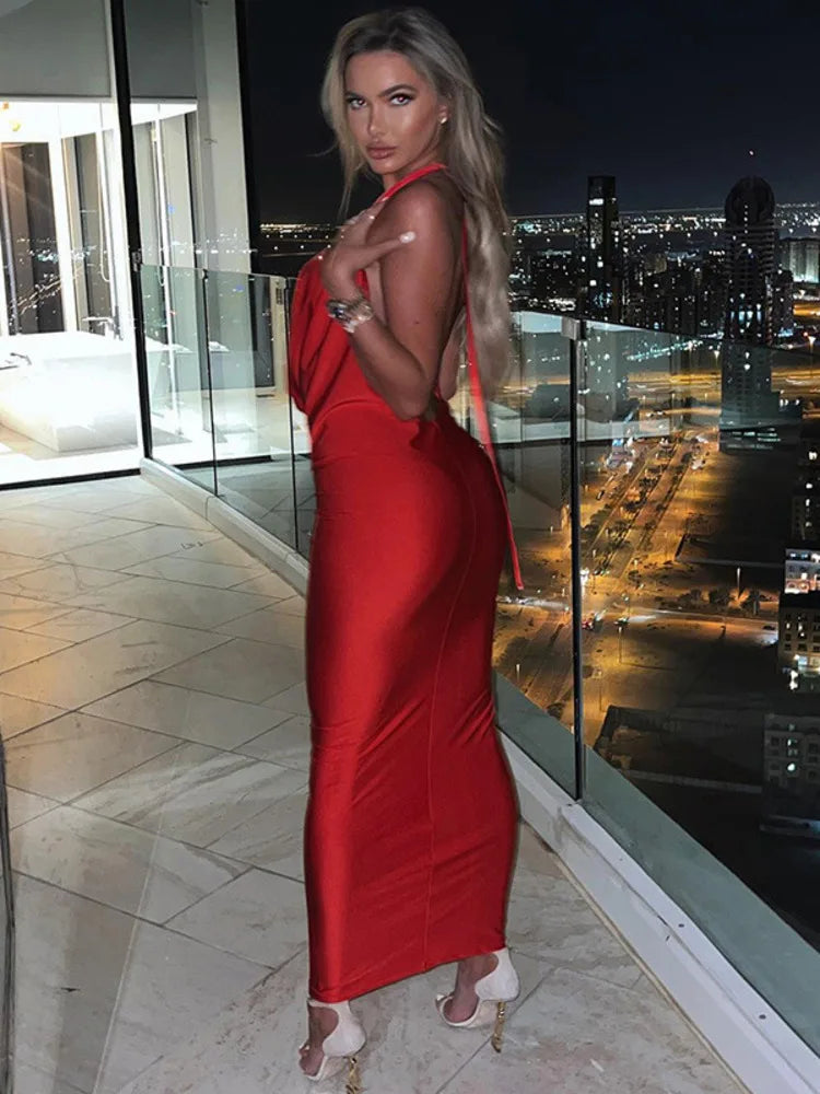 maoxiangshop-Satin Deep V Neck Sleeveless Long Dress For Women Robe Winter New Sleeveless Backless Halter Bodycon Maxi Dress