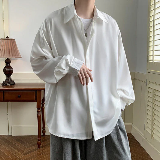 maoxiangshop 2024 Spring Summer Men White Vintage Shirts Mens Harajuku Fashion Oversized Shirt Male Black Casual Streetwear Blouses 5XL