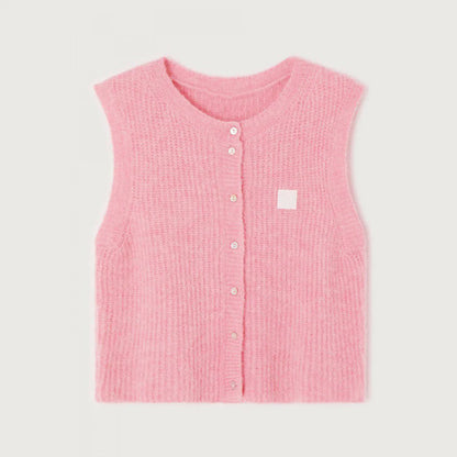 maoxiangshop  -  Women's Y2K Cute Knitted Tank Tops Casual Summer Solid Color Button-up Front Basic Sleeveless Aesthetic Sweater Vest