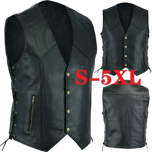 maoxiangshop Vest Leather Punk Fashion Casual Coat Motorcycle Vest Men Solid Vest Fleet