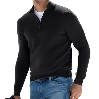 maoxiangshop New Men's Long Sleeve Pullover Solid Color Half Zipper Sweaters V-neck Knitted Sweater Men Oversized Breathable Streetwear