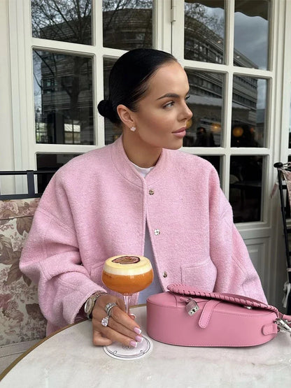 maoxiangshop -  Solid Bombers Jackets Coat For Women Loose Long Sleeve With Button Outwear Tops Autumn Fashion Casual Female Pocket Jacket