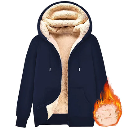 maoxiangshop Trendy Sweatshirt Coat Front Pockets Warm Zipper Lamb Wool Jacket  Men and Woman Winter Pure Color Plush Lined Cardigan Hoodie