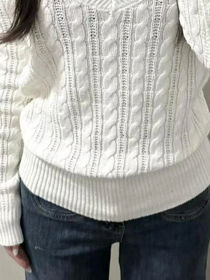maoxiangshop  -  2024 Autumn Sweet Solid Twist Sweater Women Y2k Aesthetic Casual Loose Vintage Tops Preppy Style Fairy Knitwear All Match Jumper