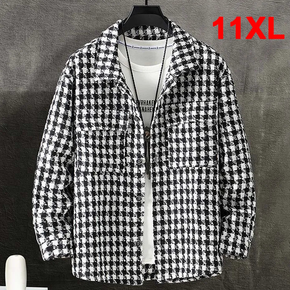 maoxiangshop Plaid Jacket Men Plus Size 10XL Jackets Coat Spring Autumn Fashion Casual Black White Plaid Coats Male Big Size 10XL
