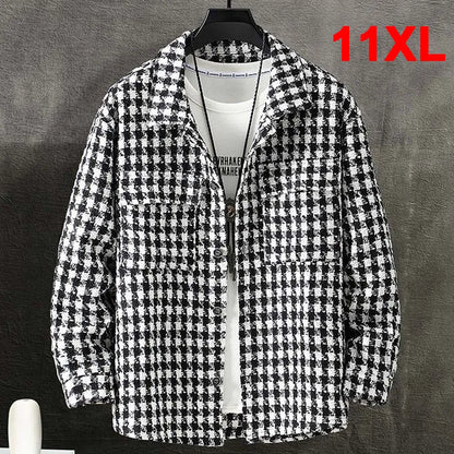 maoxiangshop Plaid Jacket Men Plus Size 10XL Jackets Coat Spring Autumn Fashion Casual Black White Plaid Coats Male Big Size 10XL