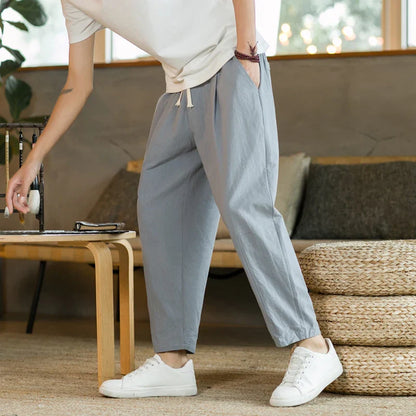 maoxiangshop Summer Men's Trousers Cotton Linen Fashion Casual Pants Solid Color Breathable Loose Shorts Straight Pants Streetwear M-5XL