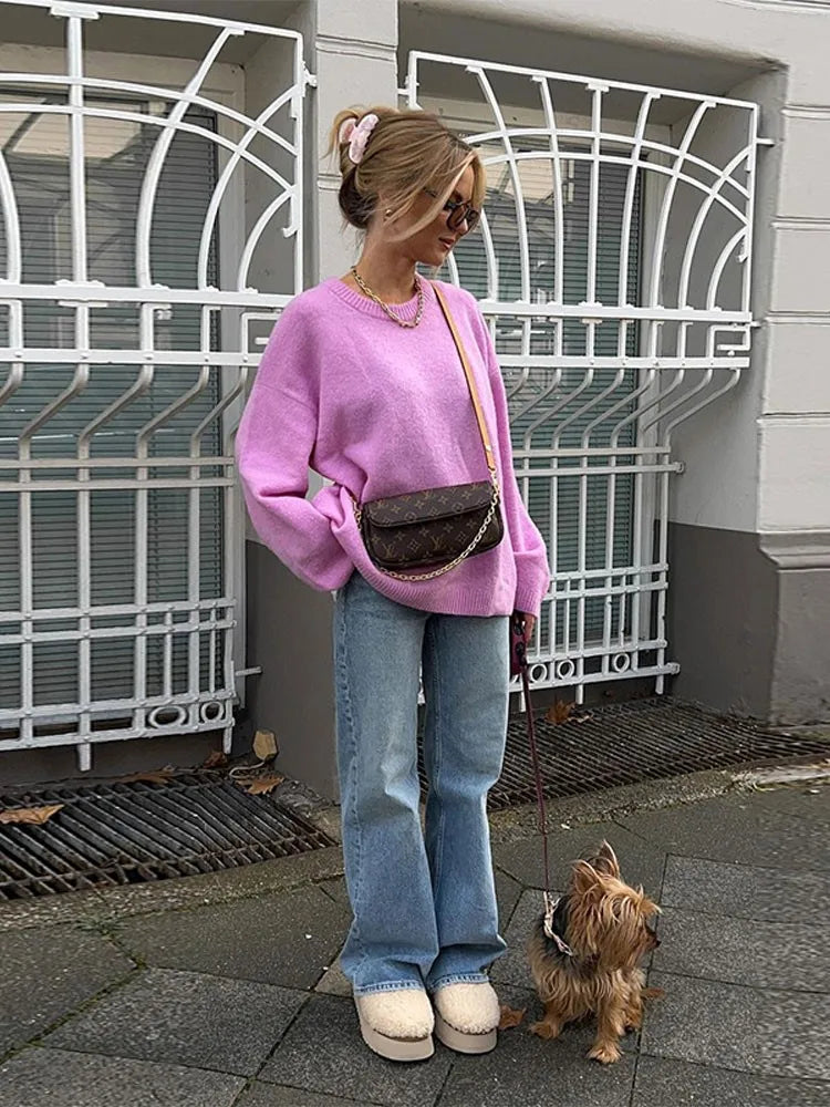 maoxiangshop -  Women's Solid O-neck Pullover Sweaters Autumn Winter Long Sleeve Knitted Jumpers Versatile Fashion Female Warm Fit Knitwear