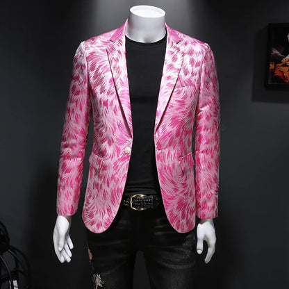 maoxiangshop Luxury Men Jacquard Slim Fit Blazer Stage Performance Metal Gold Yarn Casual Suit Jacket Formal Stage Costumes