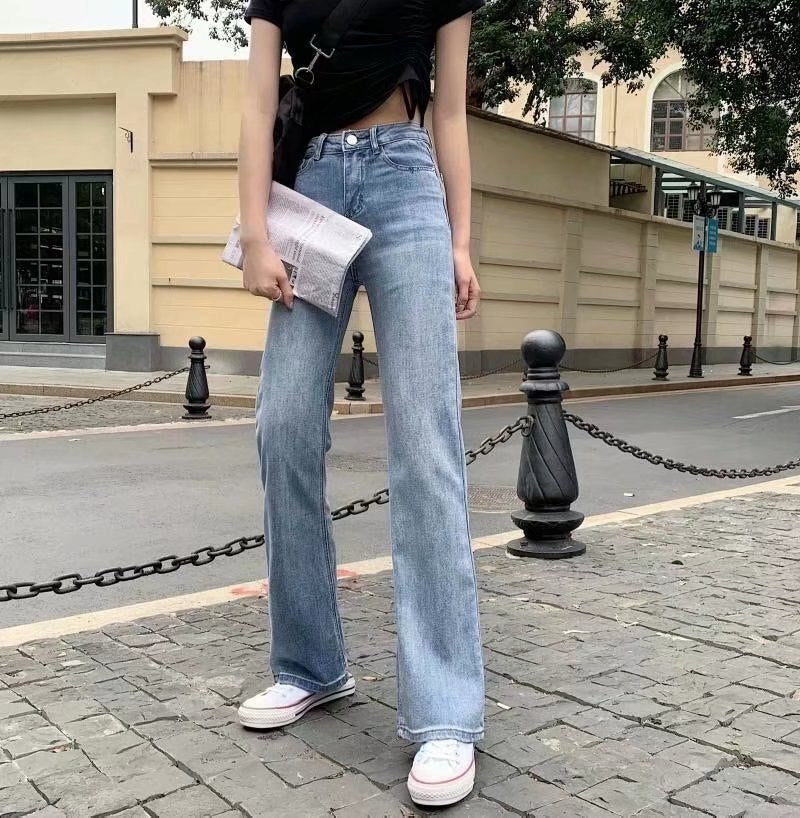 maoxiangshop Y2K Aesthetics Retro Buttons Full Length Blue Denim Pants Women Slim Streetwear 2000s Cute Pockets Trim Low Rise Jeans