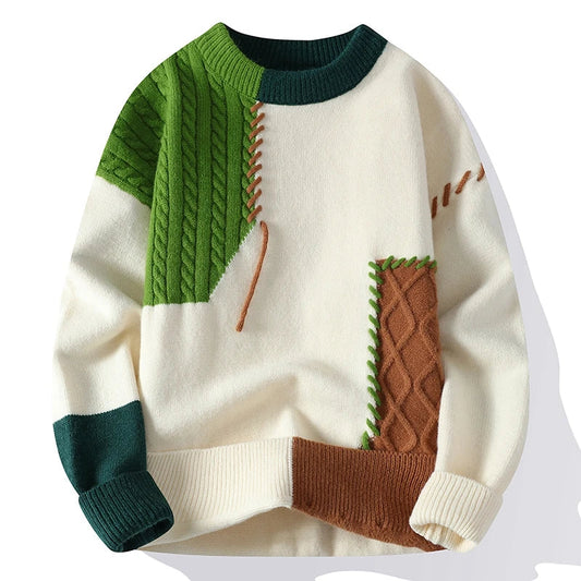 maoxiangshop Autumn Winter Warm Mens Sweaters Fashion Turtleneck Patchwork Pullovers New Korean Streetwear Pullover Casual Men Clothing