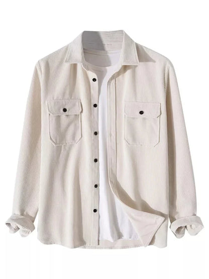 maoxiangshop Corduroy Shirts for Men Solid Long Sleeve Plain Button Blouses Unisex Streetwear Safari Style Tops y2k Shirt Z4855473