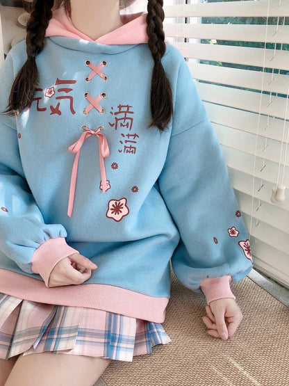 maoxiangshop Fleece Thick Women Hooded Sweatshirt Winter Casual Loose Long Sleeve Letter Print Hoodies Female Plus Velvet Pullover