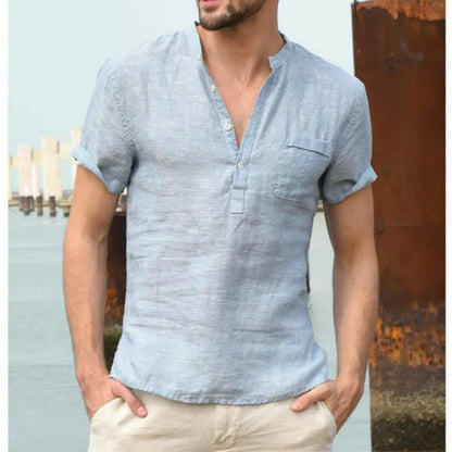 maoxiangshop Men Casual Cotton Linen ShirtsStanding Collar Male Solid Color Long Sleeves Loose Tops Spring Autumn Handsome Men's Shirts