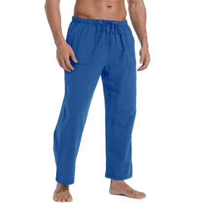 maoxiangshop New Men's Casual Linen Pants Solid Color Breathable Yoga Cotton Trousers Male Casual Elastic Waist Drawstring Fitness Pants