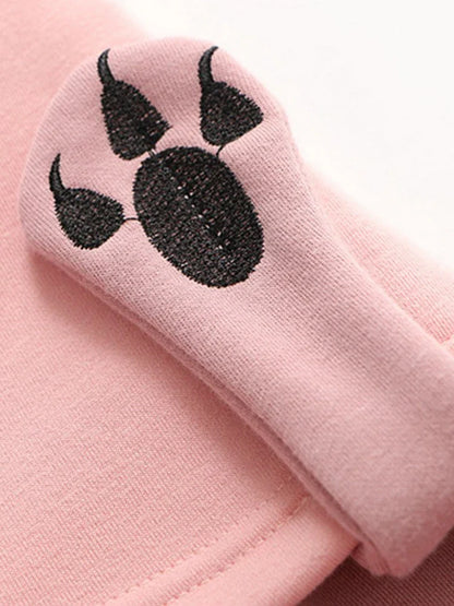 maoxiangshop Fleece Pink Winter Hooded Sweatshirt Cartoon Cat Print Cute Hoodies Sweet Style Girl Long Sleeve Kawaii Harakuju Pullover Top