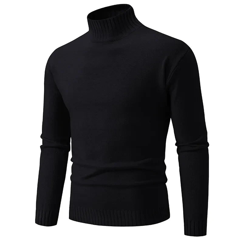 maoxiangshop Autumn Winter Men’s Mock Neck Pullovers Knitted Sweater Solid Color Slim Fit Fashion Pullover Sweater Men Casual Clothing