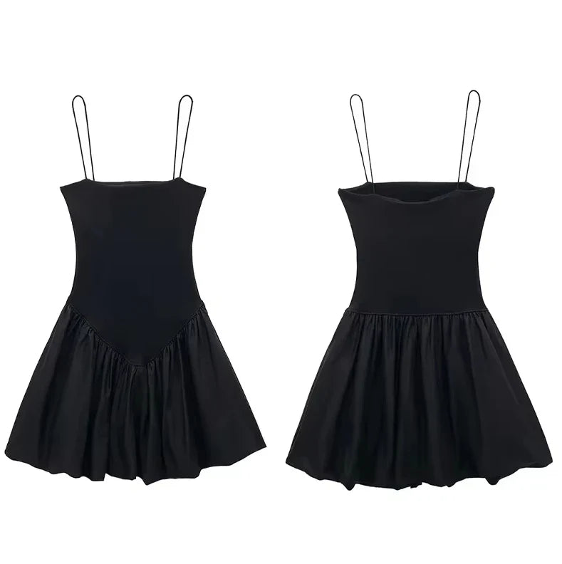 Women's Thin Straps SummerRibbed Poplin Puff Short Sexy Women's Clothing Vacation Outfits Female Dresses