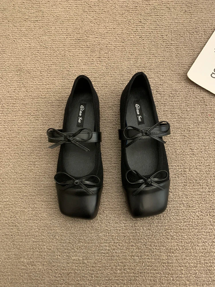 maoxiangshop  -  Mary Jane Shoes Square Toe Women's Shoes Bowknot Ballet Flats 2024 Spring/Autumn Flats Women Shoes