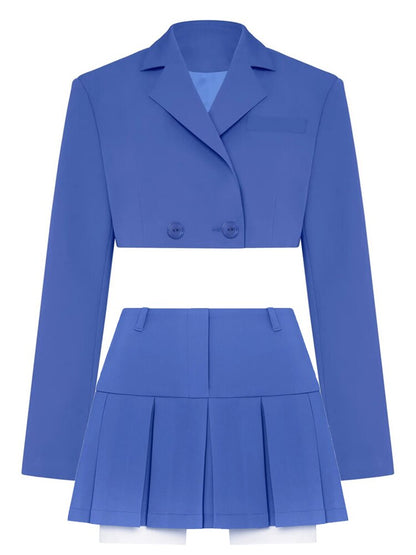Taruxy  Fall Women Blazer Suit Two Piece Sets Turn-down Collar Blazers Tops And Pleated Skirts Femme High Street Y2K Outfits