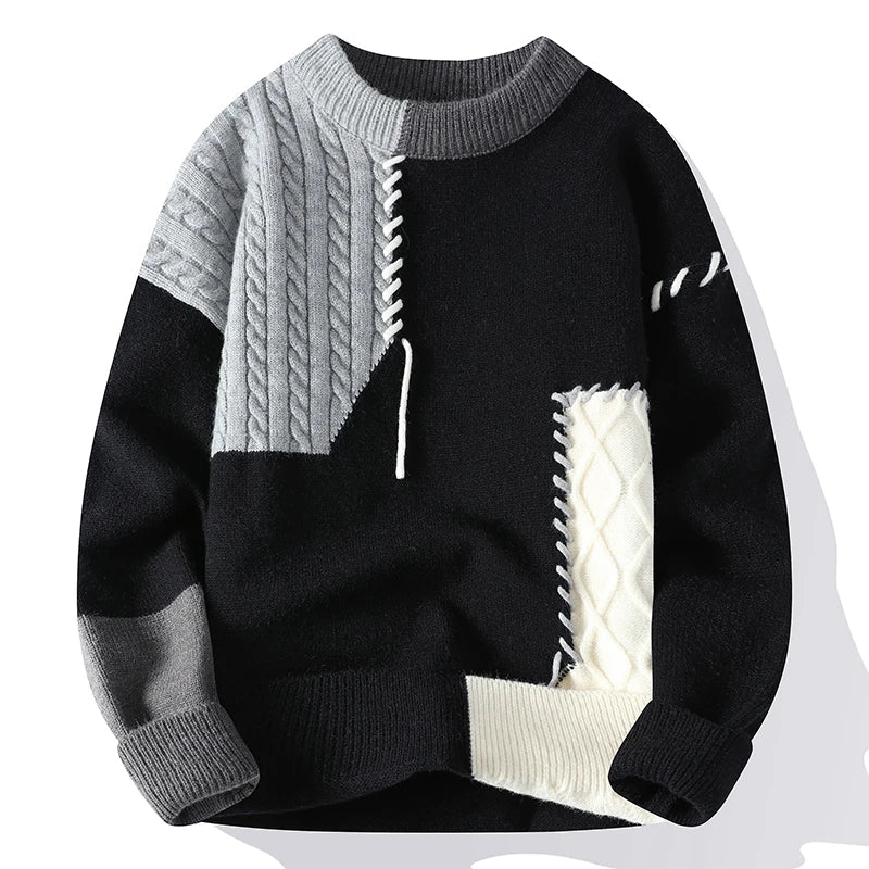 maoxiangshop Autumn Winter Warm Mens Sweaters Fashion Turtleneck Patchwork Pullovers New Korean Streetwear Pullover Casual Men Clothing