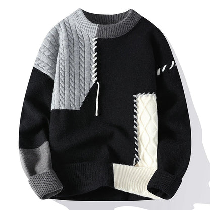 maoxiangshop Autumn Winter Warm Mens Sweaters Fashion Turtleneck Patchwork Pullovers New Korean Streetwear Pullover Casual Men Clothing