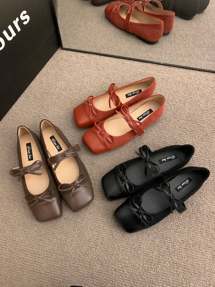 maoxiangshop  -  Mary Jane Shoes Square Toe Women's Shoes Bowknot Ballet Flats 2024 Spring/Autumn Flats Women Shoes