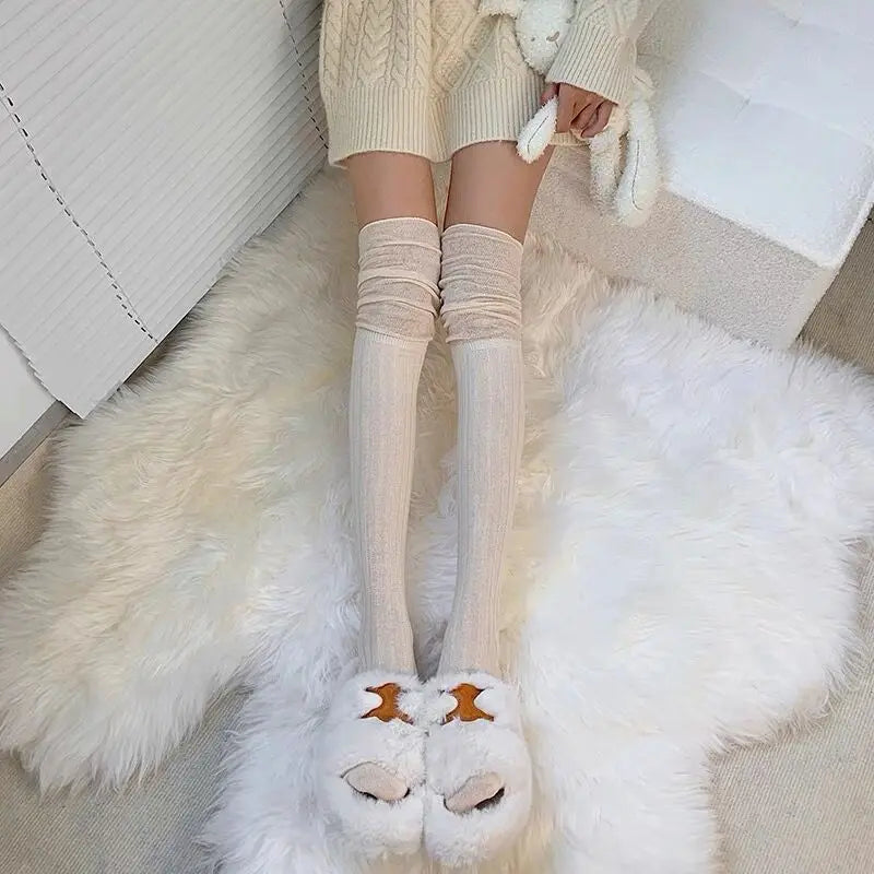 maoxiangshop Solid Color Thigh High Stockings Women Trendy Casual Over The Knee Female Long Socks Thermal Warm Cotton Tall Tube Leggings