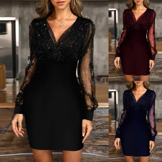 maoxiangshop Autumn Winter Wonen Sequins Sexy New Summer Female Black Retro Elegant Party Culb Dress