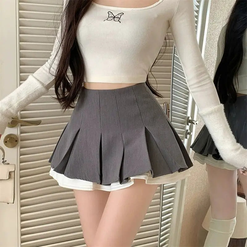 Y2K Black Mini Skirt Women Kawaii High Waist Ruffles Pleated Skirts Summer Harajuku Korean Fashion Grey Tennis Faldas New