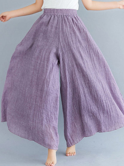 Summer Nine-point Pants Cotton and Linen Elastic Waist Loose Type Mid-waist Temperament Commuter Wide-leg Pants