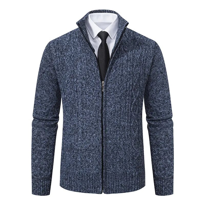 maoxiangshop New Winter Thick Warm Cardgian Men Smart Casual Knitted Sweatercoat Jackets Mens Slim Solid Color Stand Collar Knitting Cardigan