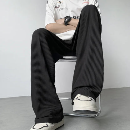 maoxiangshop Summer Texture Straight Pants For Men Korean Fashion Baggy Wide-leg Trousers Casual Drape Pleated Striped Y2K Pantalones Hombre
