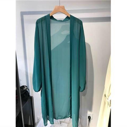 maoxiangshop long Jacket Women Summer Thin Loose See-through Sunscreen Pure Long Sleeve Sexy  Coat Chiffon Bohemian Female New Fashion Tops