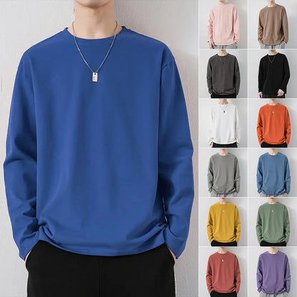 maoxiangshop New Klein Blue Long Sleeve T-shirt Men's Spring and Autumn New Solid Color Laydown Casual Top Coat Round Neck Underlay Shirt 5xl