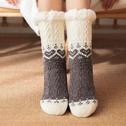 maoxiangshop Thickened Winter Woven Thermal Cashmere Socks Floor Socks Women's Carpet Home Plus Socks Velvet Sleep Socks Slippers Leg Cover