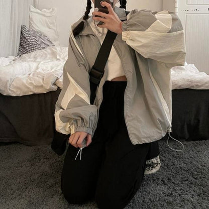 maoxiangshop Vintage Women's Windbreaker Jackets Harajuku Oversized Streetwear Trench Coats Couple Clothes Korean Fashion Top Sun-proof