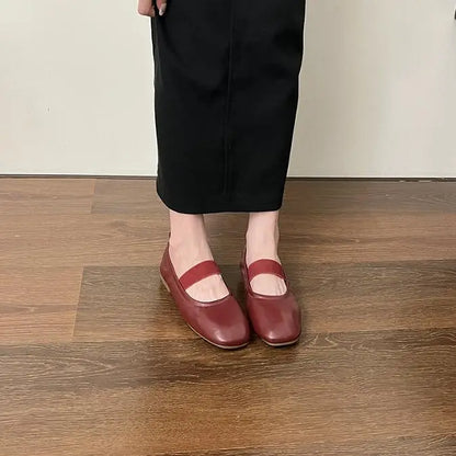 maoxiangshop  -  Korean Style Mary Jane Shoes Square Toe Women's Shoes PU Ballet Flats Spring/Autumn Flats Women Shoes