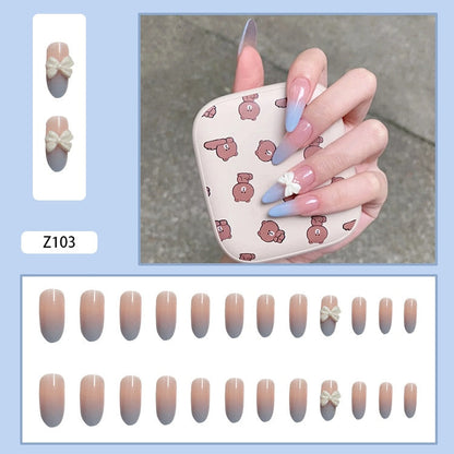 24pcs Butterfly decorated false nails Removable Long Paragraph Fashion Manicure fake nail tips full cover acrylic for girls nail