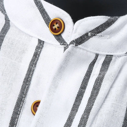 maoxiangshop Summer Blouse Male Casual Stripe Printing Shirt Short Sleeve Stand Collar Blouse Tops For Mens Outdoor Beach Shirts рубашка