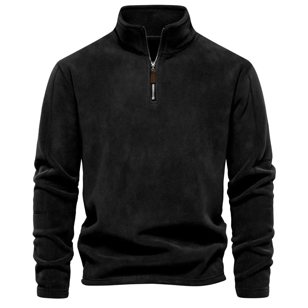 maoxiangshop Autumn Winter New Warm Polo Shirts Men's Lamb Wool Sweatshirt Standing Neck Half Zip Long Sleeve Fashion Versatile Men Tees Tops