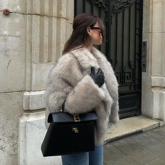 maoxiangshop  -  Mint Chic Street Girls Gradient Faux Fur Jacket Women Winter 2024 Brand Fashion Fluffy Fox Fur Coat Female Luxury Outerwear