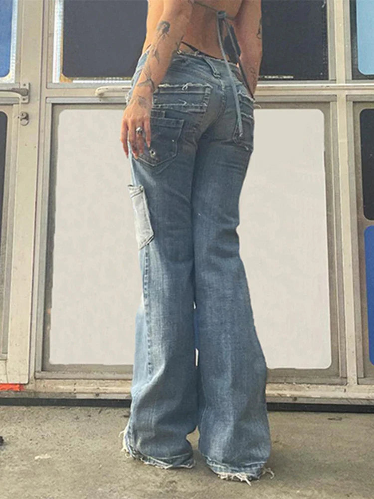 maoxiangshop -  Star Splice Baggy Jeans Women Autumn Fashion High Waisted Trousers Women's Retro Slouchy Denim Pants Woman Bottoms