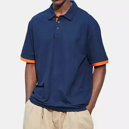 maoxiangshop New Men Short Sleeve Tshirt Summer Lapel Large Polo Shirts Large Collar Solid Color T Shirt for Men