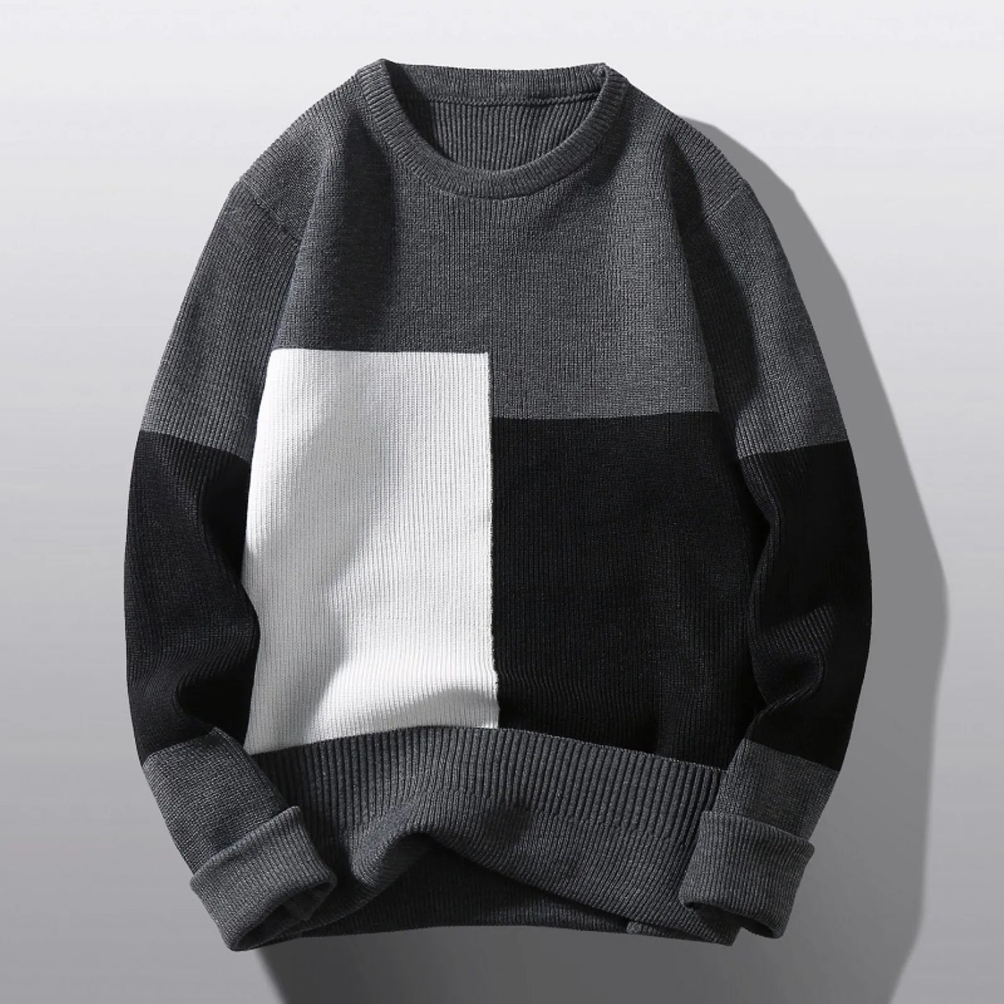 maoxiangshop Men's Sweater Korean Fashion Color Block O Neck Pullover Sweaters Oversize Bottom Knitting Blouse Knitted свитер мужской