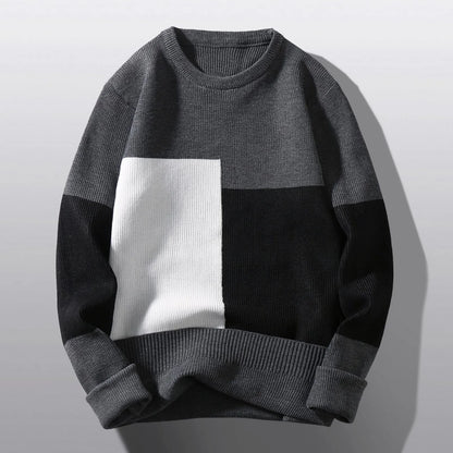 maoxiangshop Men's Sweater Korean Fashion Color Block O Neck Pullover Sweaters Oversize Bottom Knitting Blouse Knitted свитер мужской