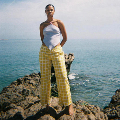 Women's Y2K Vintage Summer Baggy Long Pants Drawstring Elastic Low Waist Wide Leg Striped Trousers with 2 Pockets