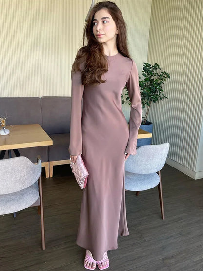 Stain Slim Maxi Dresses For Women Elegant Solid Party Evening Dress Women's High Waist Luxury Femme Autumn Fashion Dress