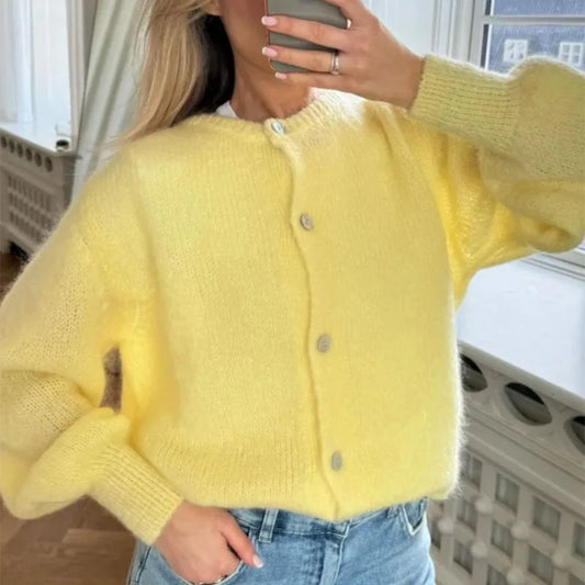 maoxiangshop  -  Casual Knitted Cardigan Women's Loose Versatile Solid Button Knitted Long Sleeve Sweater Autumn Office Warm Jacket Top