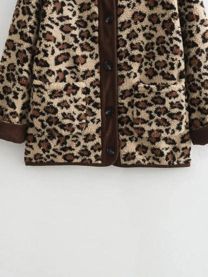 maoxiangshop  -  Autumn Leopard Jacket Coat Women 2024 New Arrivals O Neck Single Breasted Jacket Casual Female Coat